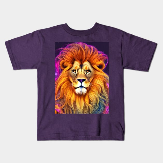 Cosmic Lion Kids T-Shirt by LyndiiLoubie